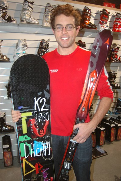 Eric Wilhite, Ski Department Manager Queenstown, pictured with some of the skis and snowboards up for grabs in the new lease arrangement from Outside Sports.